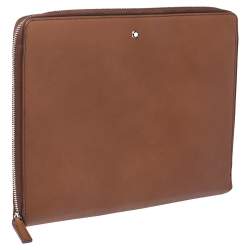 Pre Owned Montblanc Brown Leather Meisterstuck Zip Tablet Pouch