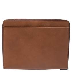 Pre Owned Montblanc Brown Leather Meisterstuck Zip Tablet Pouch