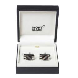 Pre Owned Montblanc Stripes Mother of pearl & Onyx Stainless Steel Rectangular Cufflinks