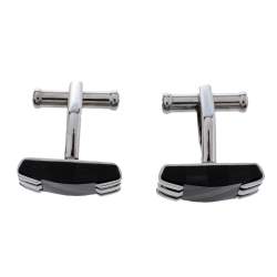 Pre Owned Montblanc Stripes Mother of pearl & Onyx Stainless Steel Rectangular Cufflinks