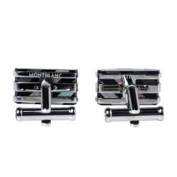 Pre Owned Montblanc Stripes Mother of pearl & Onyx Stainless Steel Rectangular Cufflinks
