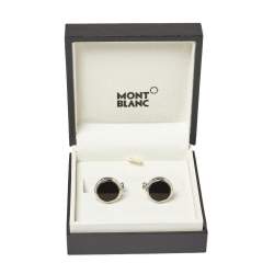Pre Owned Montblanc Black Onyx Inlay Stainless Steel Meisterstück Cufflinks