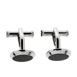 Pre Owned Montblanc Black Onyx Inlay Stainless Steel Meisterstück Cufflinks