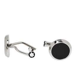 Pre Owned Montblanc Black Onyx Inlay Stainless Steel Meisterstück Cufflinks
