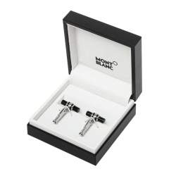Pre Owned Montblanc Black Iconic Bar Onyx Stainless Steel Cufflinks