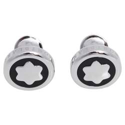 Pre Owned Montblanc Onyx Stainless Steel Round Star Cufflinks