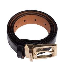 Montblanc Black Croc Embossed Leather Buckle Belt 100CM