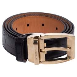 Montblanc Black Croc Embossed Leather Buckle Belt 100CM