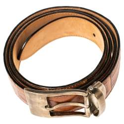 Montblanc Brown Croc Embossed Leather Buckle Belt 100CM
