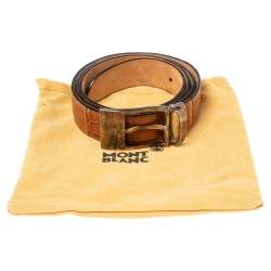 Montblanc Brown Croc Embossed Leather Buckle Belt 100CM