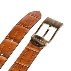 Montblanc Brown Croc Embossed Leather Buckle Belt 100CM