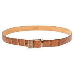 Montblanc Brown Croc Embossed Leather Buckle Belt 100CM
