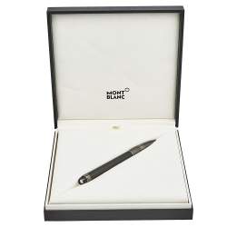 Pre Owned قلم جاف مون بلان ستار ووكر كاربون روثينيوم مطلي نمط هندسي أسود