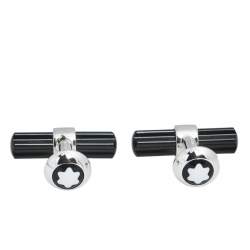 Pre Owned Montblanc Sterling Silver Star Onyx Bar Cufflinks