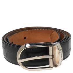 Montblanc Black Croc Embossed Leather Buckle Belt 105CM