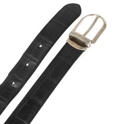 Montblanc Black Croc Embossed Leather Buckle Belt 105CM