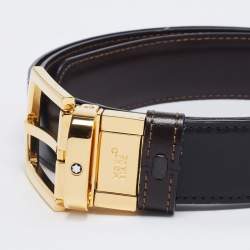 Pre Owned Montblanc Brown/Black Leather Cut to Size Reversible Belt