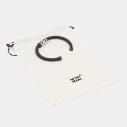 Pre Owned Montblanc Silver Leather Braided Open Cuff Bracelet