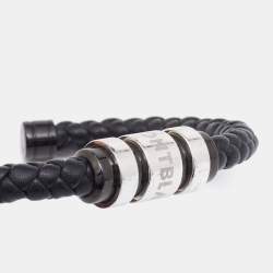 Pre Owned Montblanc Silver Leather Braided Open Cuff Bracelet