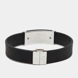 Pre Owned Montblanc Black Extreme Leather Stainless Steel Bracelet