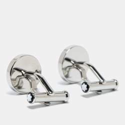 Pre Owned Montblanc Meisterstück Silver Tone Carbon Inlay Cufflinks