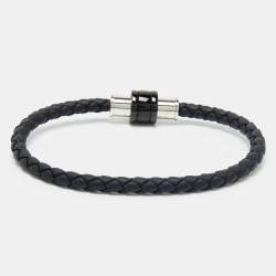 Pre Owned Montblanc Black Woven Leather Three Ring Bracelet L