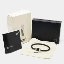 Pre Owned Montblanc Black Woven Leather Three Ring Bracelet L