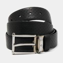 Montblanc Black Perforated Leather Cut to Size Buckle Belt