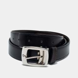 Pre Owned Montblanc Black Leather Reversible Cut to Size Buckle Belt 90CM