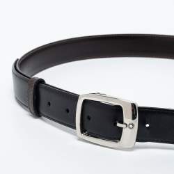 Pre Owned Montblanc Black Leather Reversible Cut to Size Buckle Belt 90CM