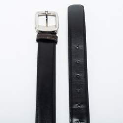 Pre Owned Montblanc Black Leather Reversible Cut to Size Buckle Belt 90CM