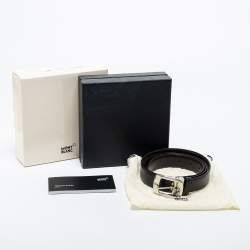 Pre Owned Montblanc Black Leather Reversible Cut to Size Buckle Belt 90CM