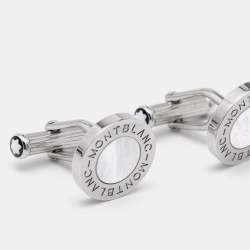 Pre Owned Montblanc Meisterstuck Mother of Pearl Silver Tone Cufflinks
