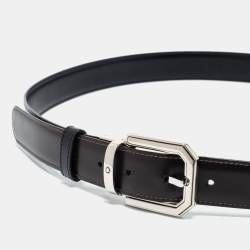 Pre Owned Montblanc Brown/Black Leather Cut to Size Reversible Buckle Belt 