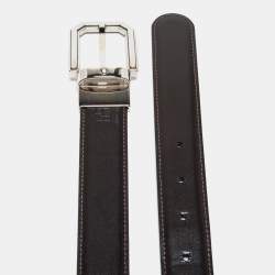 Pre Owned Montblanc Brown/Black Leather Cut to Size Reversible Buckle Belt 