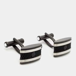Montblanc Star Black Textured Inlay Two Tone Rectangular Cufflinks