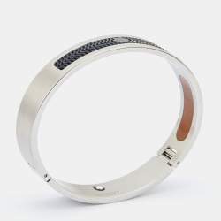 Montblanc Rubber Silver Tone Hinged Bangle Bracelet