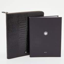 Montblanc Dark Brown Croc Embossed Leather Medium Meisterstuck Notebook Zip Case