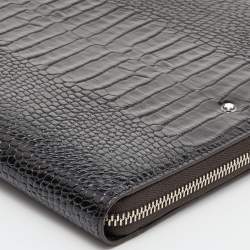 Montblanc Dark Brown Croc Embossed Leather Medium Meisterstuck Notebook Zip Case