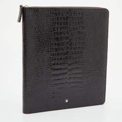 Montblanc Dark Brown Croc Embossed Leather Medium Meisterstuck Notebook Zip Case