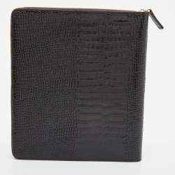 Montblanc Dark Brown Croc Embossed Leather Medium Meisterstuck Notebook Zip Case