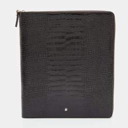 Montblanc Dark Brown Croc Embossed Leather Medium Meisterstuck Notebook Zip Case