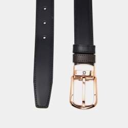 Pre Owned Montblanc Black/Brown Leather Horseshoe Buckle Cut to Size Reversible Belt