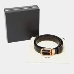 Pre Owned Montblanc Black/Brown Leather Horseshoe Buckle Cut to Size Reversible Belt