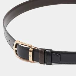 Pre Owned Montblanc Black/Brown Leather Horseshoe Buckle Cut to Size Reversible Belt