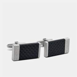 Montblanc Carbon Fiber Silver Tone Rectangular Cufflinks