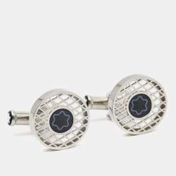 Pre Owned Montblanc Star Glass Enamel Stainless Steel Cufflinks 