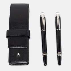 Montblanc Black Resin Silver Tone Pens Set of 2 Pens