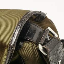 Montblanc Olive Green/Brown Croc Embossed Leather and Nylon Nightflight Messenger Bag