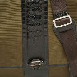 Montblanc Olive Green/Brown Croc Embossed Leather and Nylon Nightflight Messenger Bag
